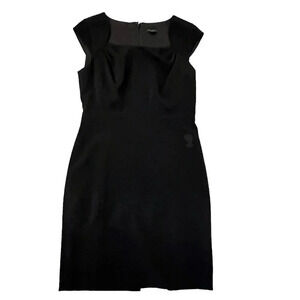 ANN TAYLOR Women’s Sheath Dress Size 6 Black Career Square Neck Cap Sleeve